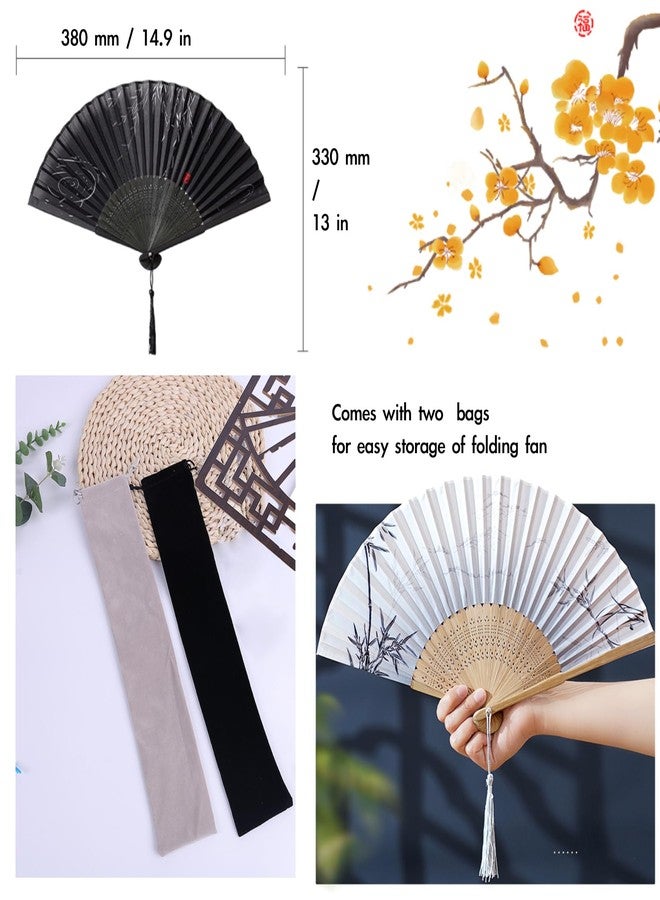 GCFTIFF 2 Pack Folding Hand Fan for Men Women,Foldable Chinese Japanese Vintage Bamboo Fan-for Hot Flash, Church, EDM, Music Festival, Party, Dance, Performance, Decoration, Gift (Gray,Black) - Image 4